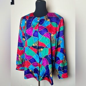 Vintage 80’s Colorful Blouse w/Shoulder Pads Sz14
